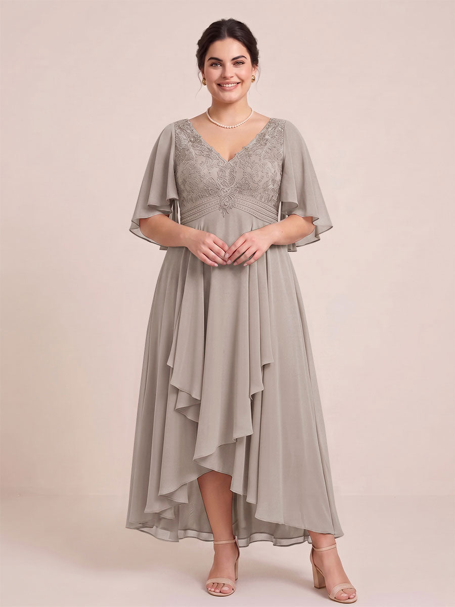 A-Line/Princess V-Neck Asymmetrical Plus Size Mother of the Bride Dresses With Ruffles