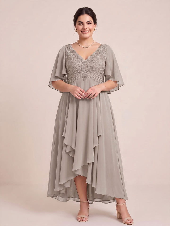 A-Line/Princess V-Neck Asymmetrical Plus Size Mother of the Bride Dresses With Ruffles