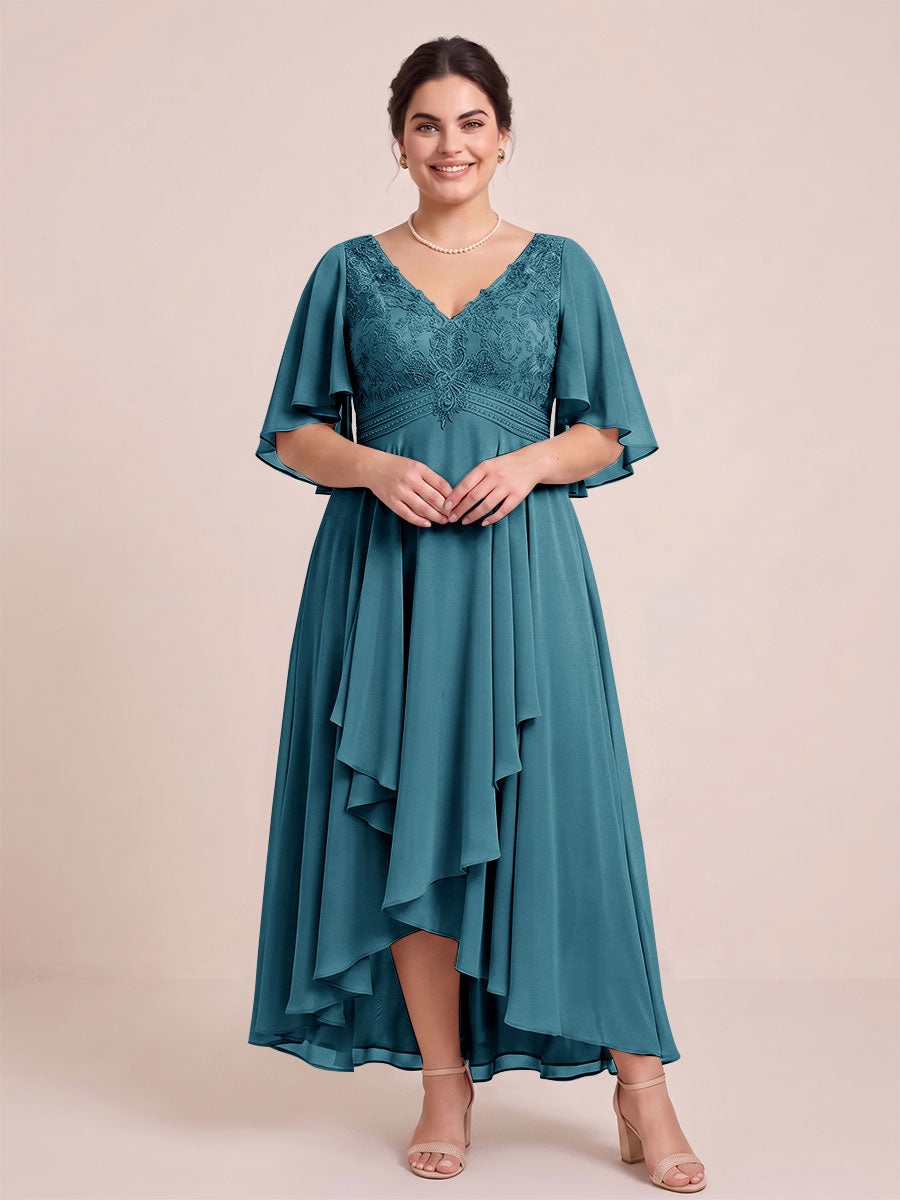 A-Line/Princess V-Neck Asymmetrical Plus Size Mother of the Bride Dresses With Ruffles