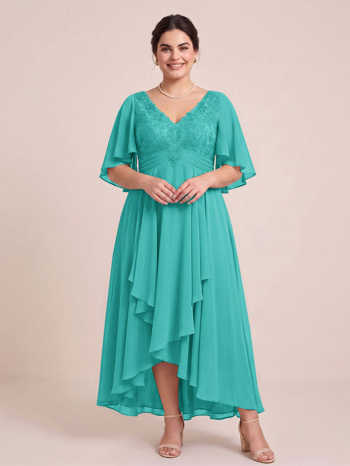 A-Line/Princess V-Neck Asymmetrical Plus Size Mother of the Bride Dresses With Ruffles
