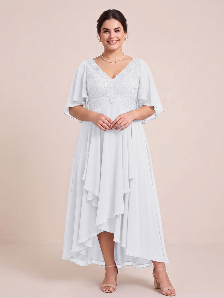 A-Line/Princess V-Neck Asymmetrical Plus Size Mother of the Bride Dresses With Ruffles