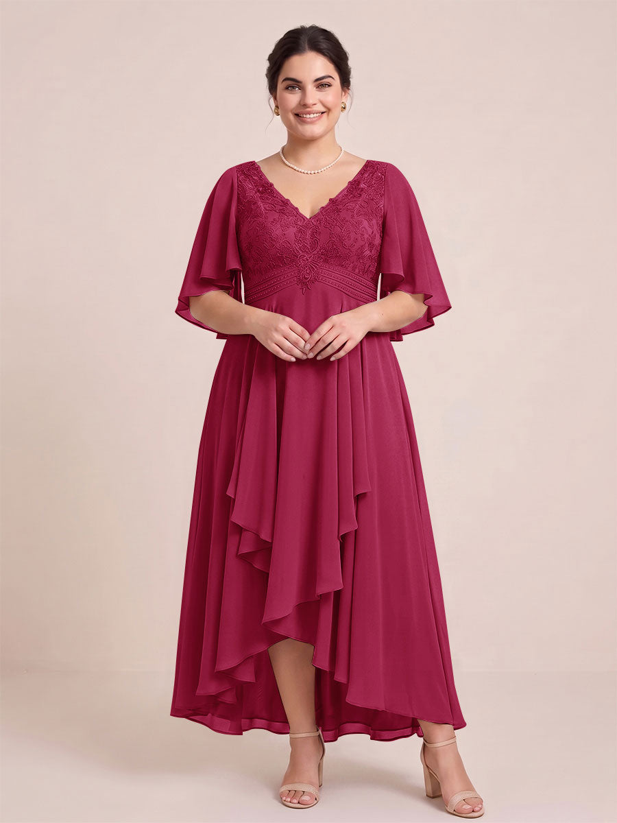 A-Line/Princess V-Neck Asymmetrical Plus Size Mother of the Bride Dresses With Ruffles