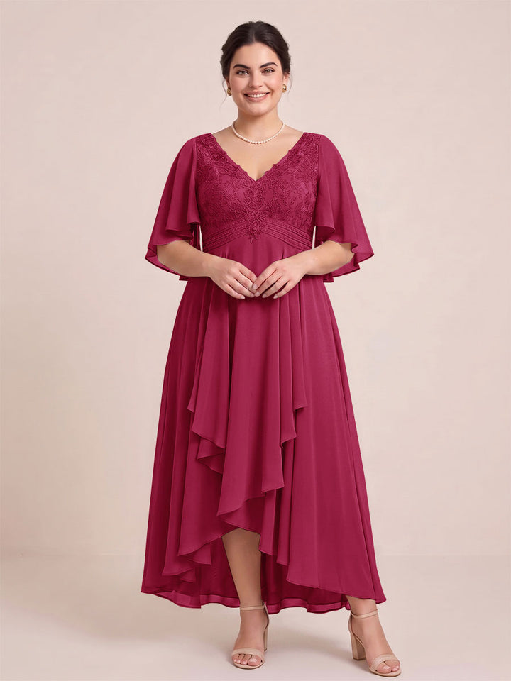 A-Line/Princess V-Neck Asymmetrical Plus Size Mother of the Bride Dresses With Ruffles