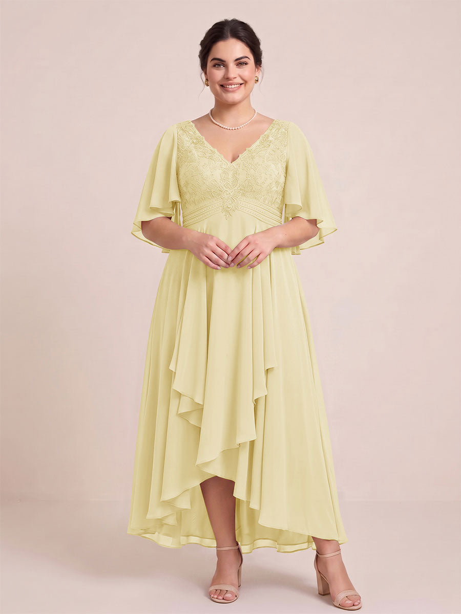 A-Line/Princess V-Neck Asymmetrical Plus Size Mother of the Bride Dresses With Ruffles