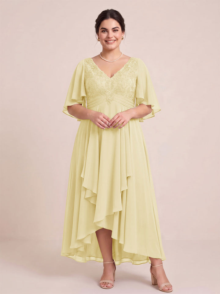 A-Line/Princess V-Neck Asymmetrical Plus Size Mother of the Bride Dresses With Ruffles