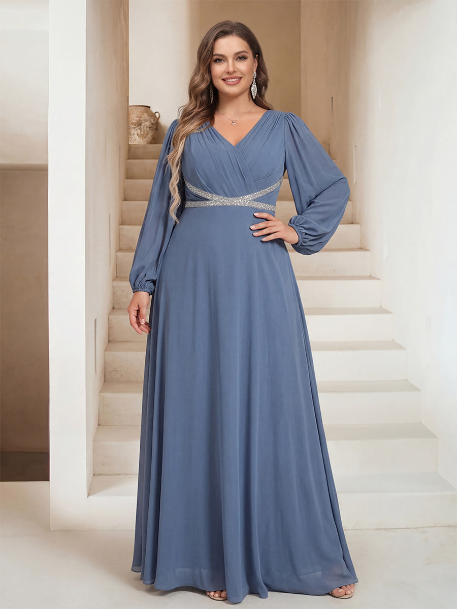 A-Line/Princess V-Neck Floor-Length Plus Size Mother of the Bride Dresses
