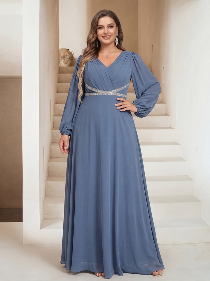 A-Line/Princess V-Neck Floor-Length Plus Size Mother of the Bride Dresses