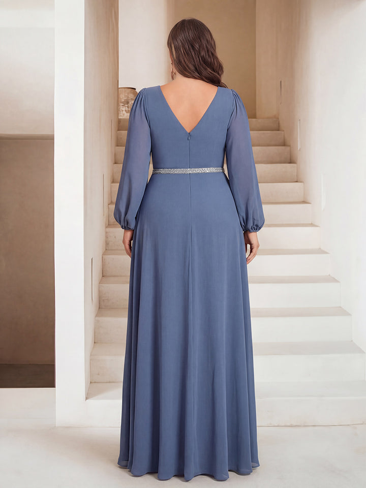 A-Line/Princess V-Neck Floor-Length Plus Size Mother of the Bride Dresses