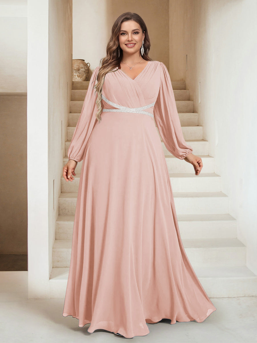 A-Line/Princess V-Neck Floor-Length Plus Size Mother of the Bride Dresses