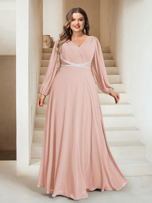 A-Line/Princess V-Neck Floor-Length Plus Size Mother of the Bride Dresses