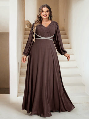 A-Line/Princess V-Neck Floor-Length Plus Size Mother of the Bride Dresses
