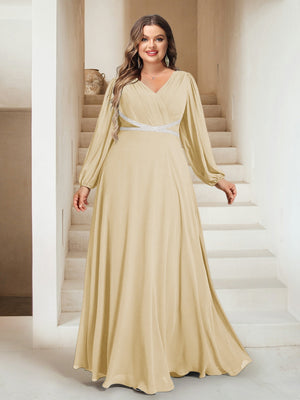 A-Line/Princess V-Neck Floor-Length Plus Size Mother of the Bride Dresses