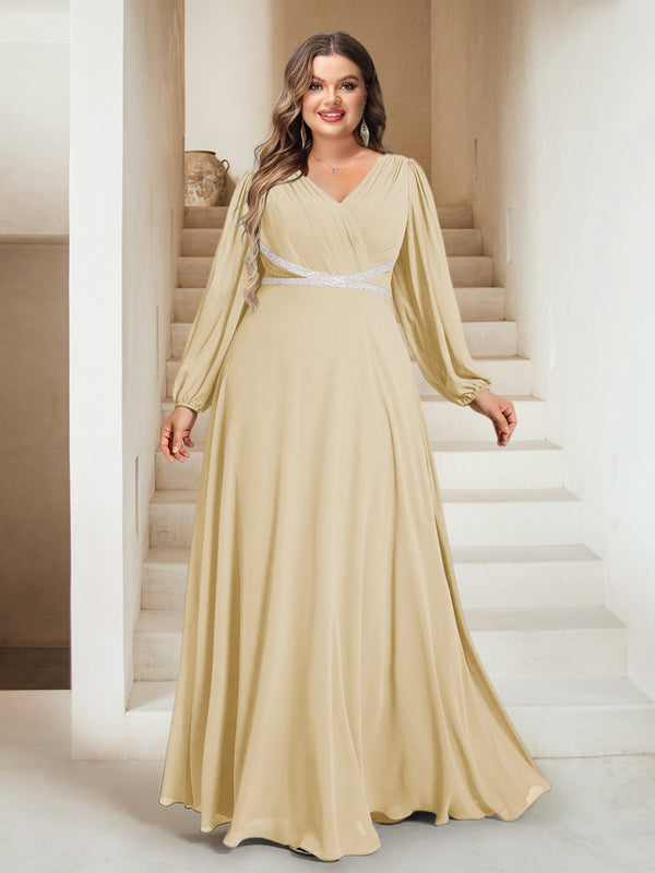A-Line/Princess V-Neck Floor-Length Plus Size Mother of the Bride Dresses