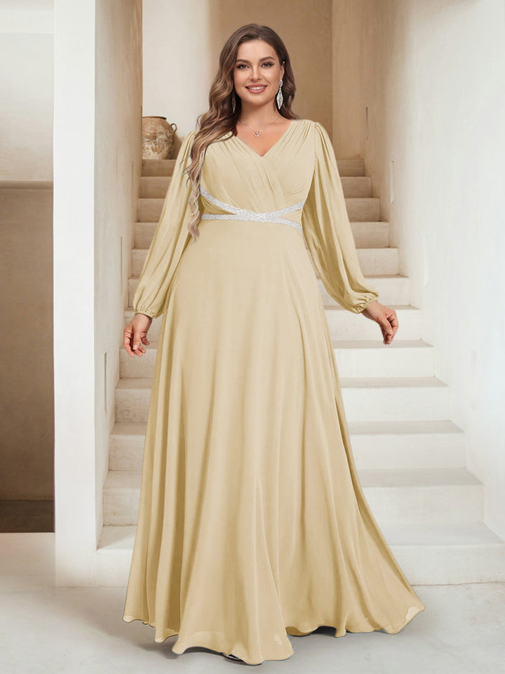A-Line/Princess V-Neck Floor-Length Plus Size Mother of the Bride Dresses