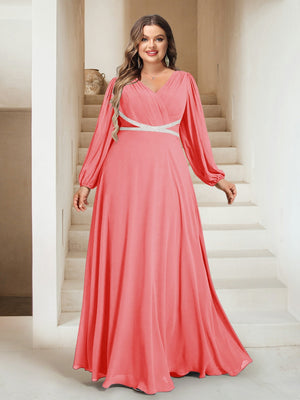 A-Line/Princess V-Neck Floor-Length Plus Size Mother of the Bride Dresses