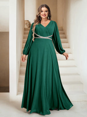 A-Line/Princess V-Neck Floor-Length Plus Size Mother of the Bride Dresses