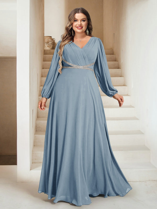 A-Line/Princess V-Neck Floor-Length Plus Size Mother of the Bride Dresses