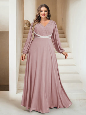A-Line/Princess V-Neck Floor-Length Plus Size Mother of the Bride Dresses