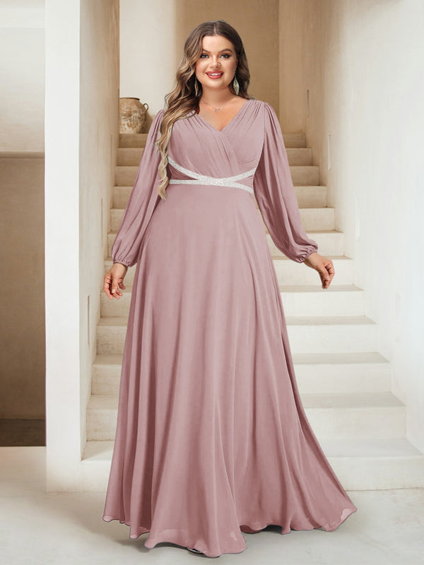 A-Line/Princess V-Neck Floor-Length Plus Size Mother of the Bride Dresses