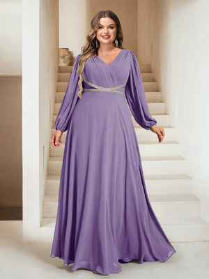 A-Line/Princess V-Neck Floor-Length Plus Size Mother of the Bride Dresses
