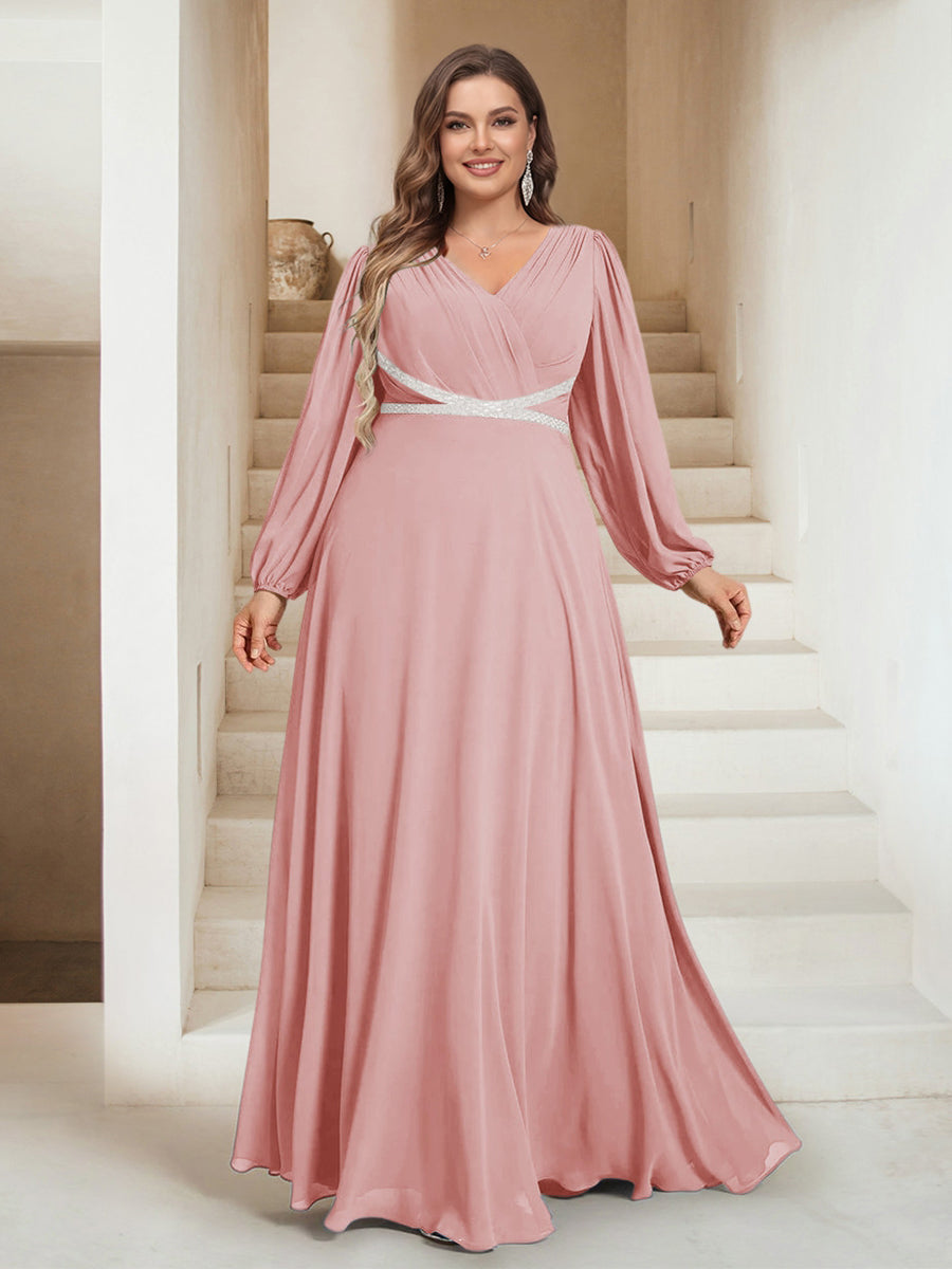 A-Line/Princess V-Neck Floor-Length Plus Size Mother of the Bride Dresses