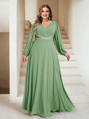 A-Line/Princess V-Neck Floor-Length Plus Size Mother of the Bride Dresses