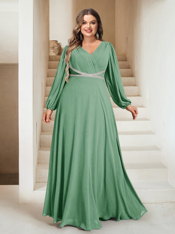 A-Line/Princess V-Neck Floor-Length Plus Size Mother of the Bride Dresses