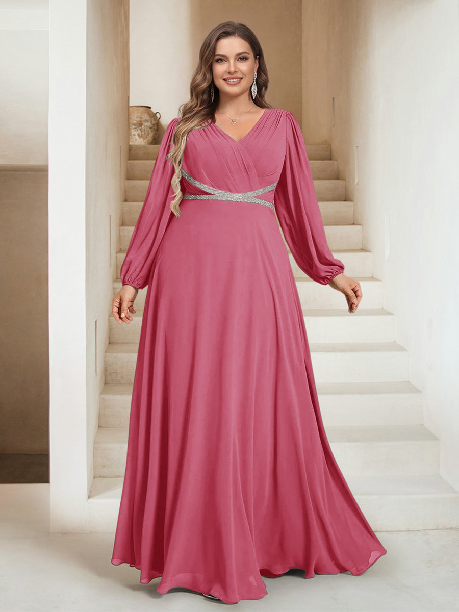 A-Line/Princess V-Neck Floor-Length Plus Size Mother of the Bride Dresses
