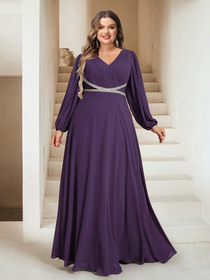 A-Line/Princess V-Neck Floor-Length Plus Size Mother of the Bride Dresses
