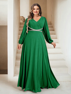 A-Line/Princess V-Neck Floor-Length Plus Size Mother of the Bride Dresses