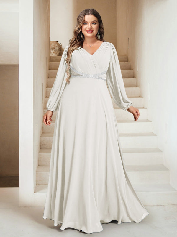 A-Line/Princess V-Neck Floor-Length Plus Size Mother of the Bride Dresses