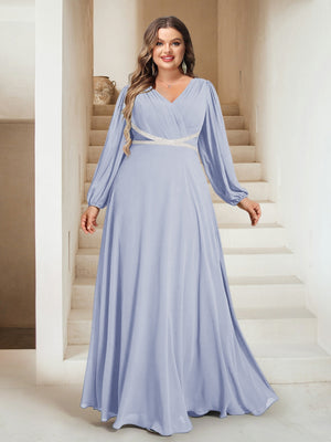 A-Line/Princess V-Neck Floor-Length Plus Size Mother of the Bride Dresses
