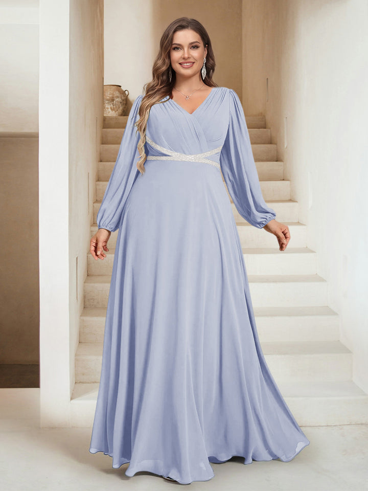 A-Line/Princess V-Neck Floor-Length Plus Size Mother of the Bride Dresses
