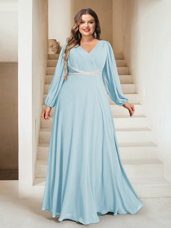 A-Line/Princess V-Neck Floor-Length Plus Size Mother of the Bride Dresses