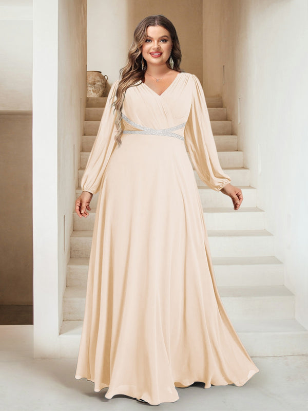 A-Line/Princess V-Neck Floor-Length Plus Size Mother of the Bride Dresses