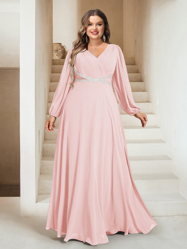 A-Line/Princess V-Neck Floor-Length Plus Size Mother of the Bride Dresses