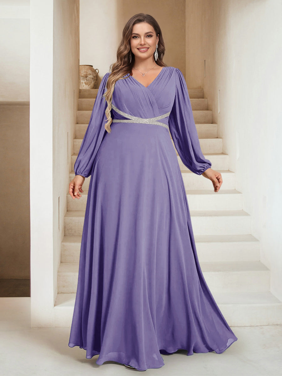 A-Line/Princess V-Neck Floor-Length Plus Size Mother of the Bride Dresses