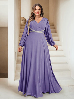 A-Line/Princess V-Neck Floor-Length Plus Size Mother of the Bride Dresses