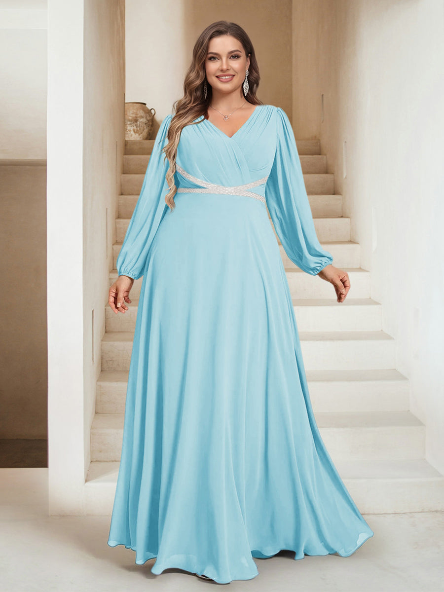 A-Line/Princess V-Neck Floor-Length Plus Size Mother of the Bride Dresses