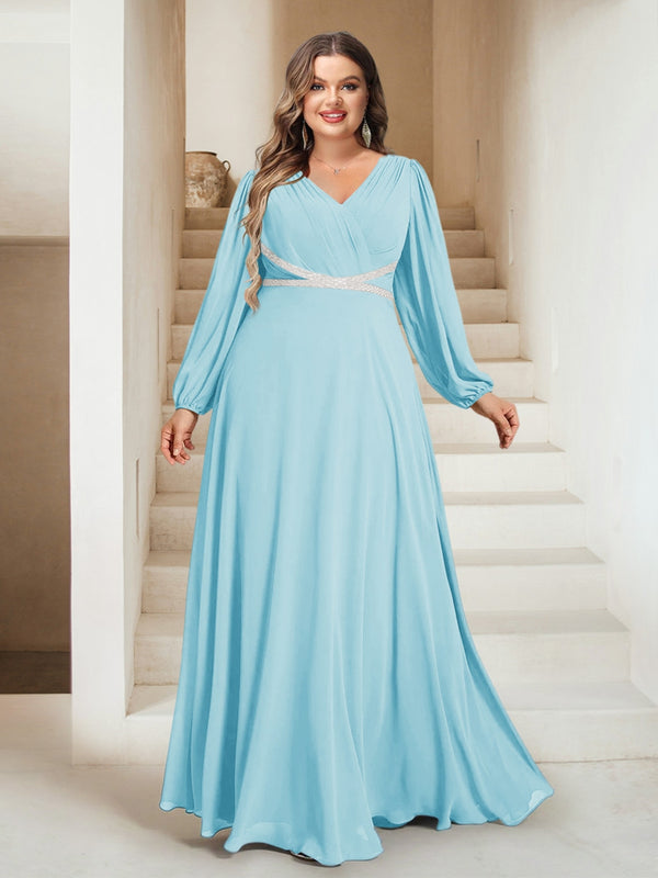 A-Line/Princess V-Neck Floor-Length Plus Size Mother of the Bride Dresses