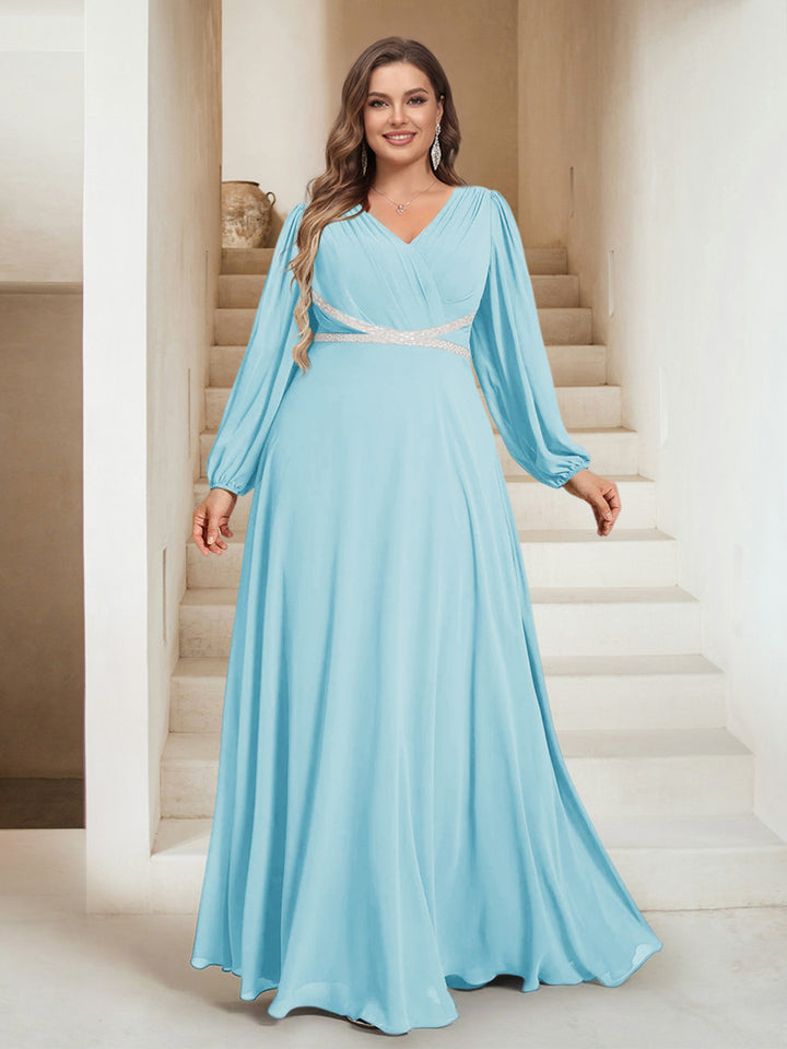 A-Line/Princess V-Neck Floor-Length Plus Size Mother of the Bride Dresses