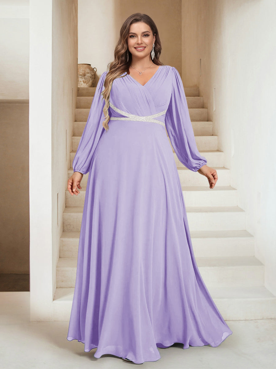 A-Line/Princess V-Neck Floor-Length Plus Size Mother of the Bride Dresses