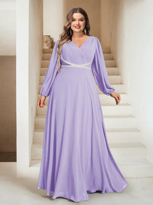 A-Line/Princess V-Neck Floor-Length Plus Size Mother of the Bride Dresses