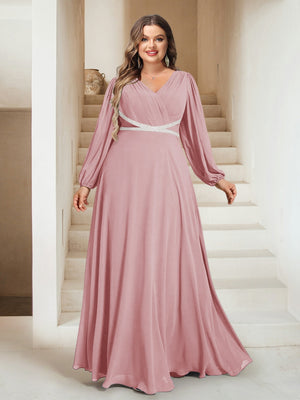 A-Line/Princess V-Neck Floor-Length Plus Size Mother of the Bride Dresses