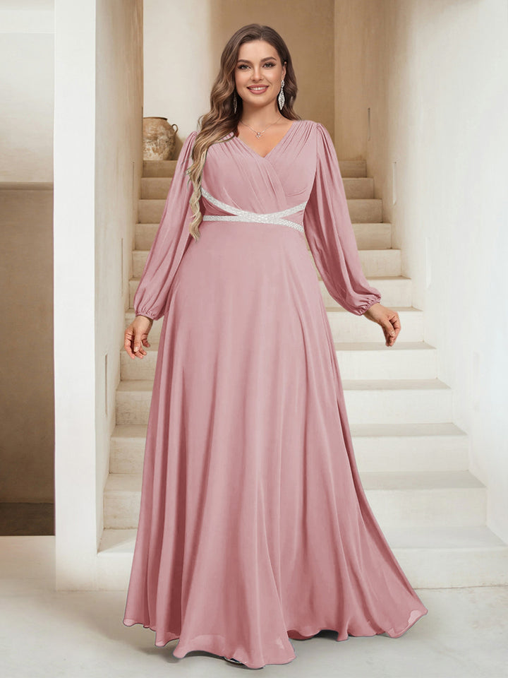 A-Line/Princess V-Neck Floor-Length Plus Size Mother of the Bride Dresses