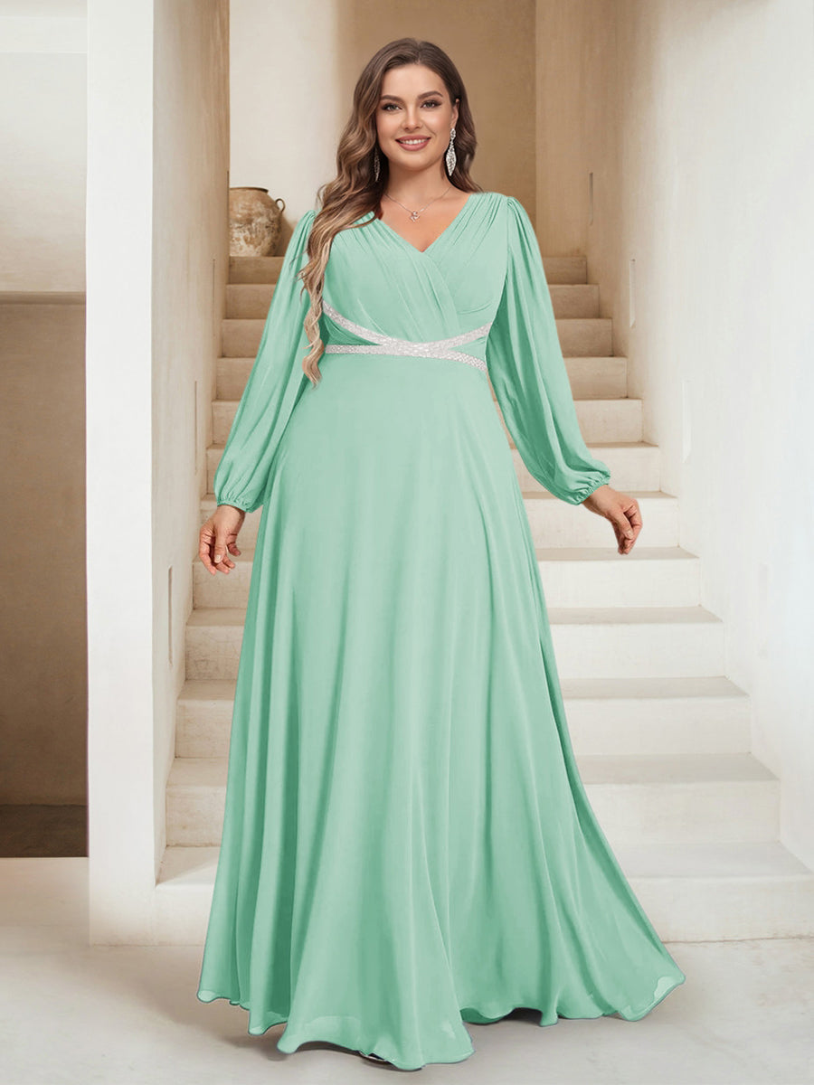 A-Line/Princess V-Neck Floor-Length Plus Size Mother of the Bride Dresses