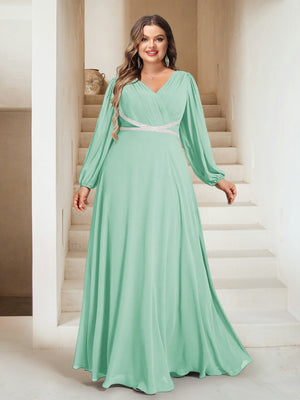 A-Line/Princess V-Neck Floor-Length Plus Size Mother of the Bride Dresses