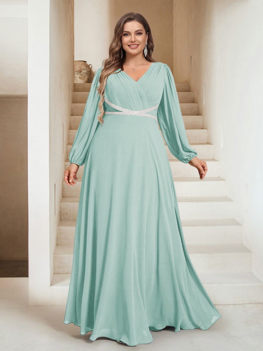 A-Line/Princess V-Neck Floor-Length Plus Size Mother of the Bride Dresses