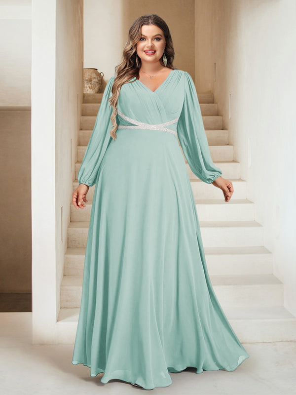 A-Line/Princess V-Neck Floor-Length Plus Size Mother of the Bride Dresses