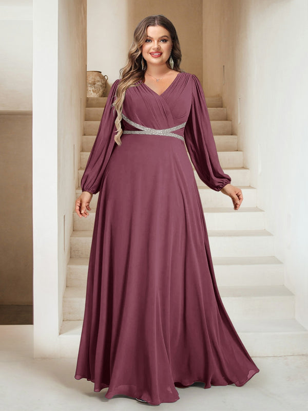 A-Line/Princess V-Neck Floor-Length Plus Size Mother of the Bride Dresses